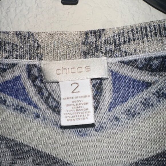 CHICOS Womens CARDIGAN Sweater‎ Long Sleeve BLUE Green PAISLEY Size 2 (L/12) - Picture 5 of 5
